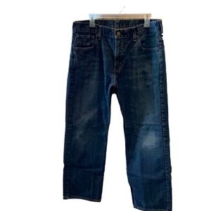 Levi’s Mens 569 Blue Denim Dark Wash Jeans Straight Classic 34x30 Hemmed to 28”